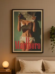 Retro Bikini Girl Poster – Hot Girl Wall Art with Cigarette & Newspaper Vibes, Cool Aura Print for Bold Spaces, Vintage Aesthetic Decor22