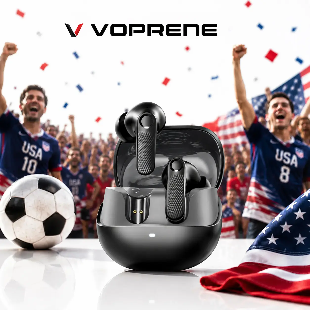 Voprene v73 HiFi Deep Bass Wireless Earbuds with Active Noise Cancellation 140H Playtime ENC Clear Calls Bluetooth 5.4 Immersive ANC & 10 Minute Quick Charge - Charging