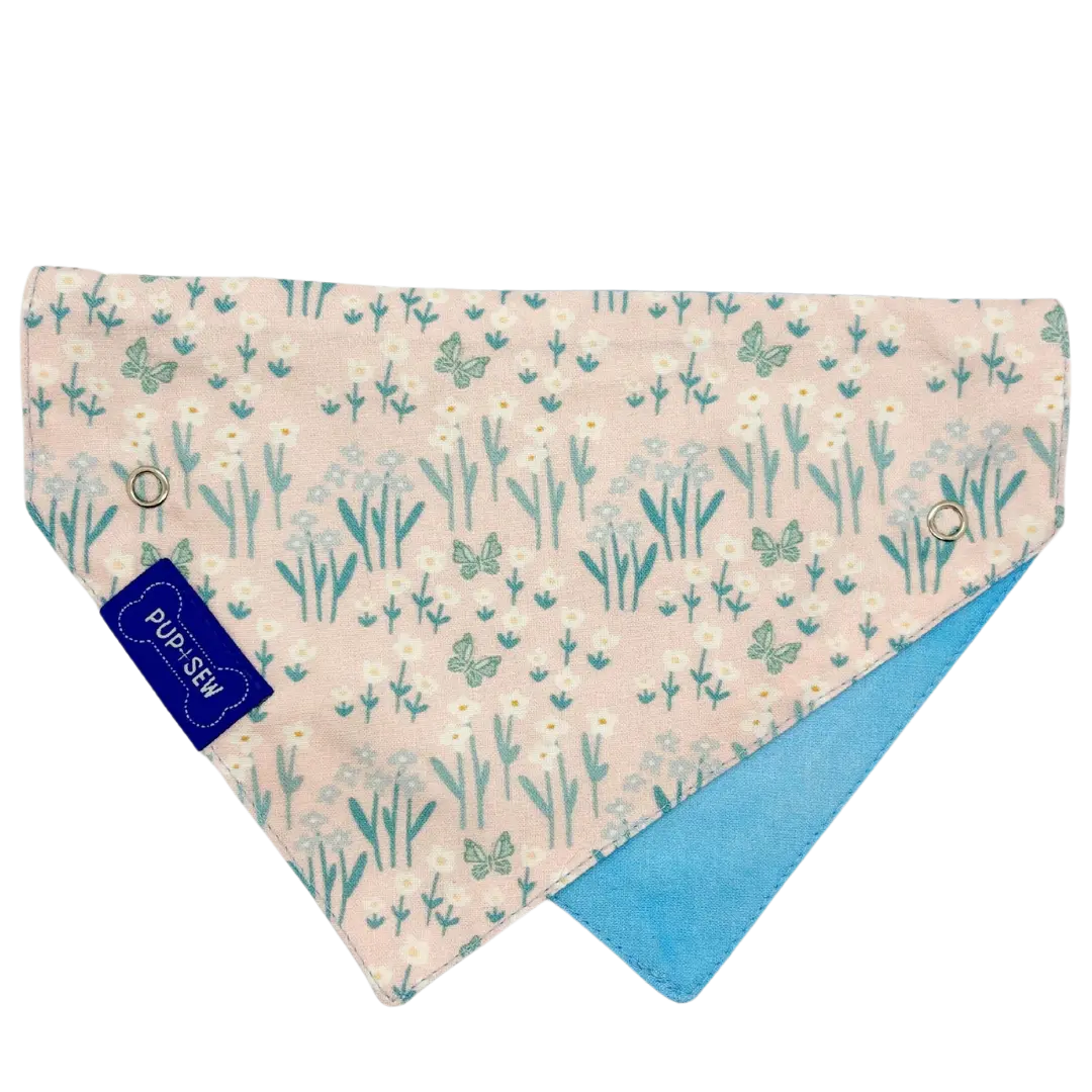 Pink Wildflower Dog Collar Bandana, Reversible and Two-Tone