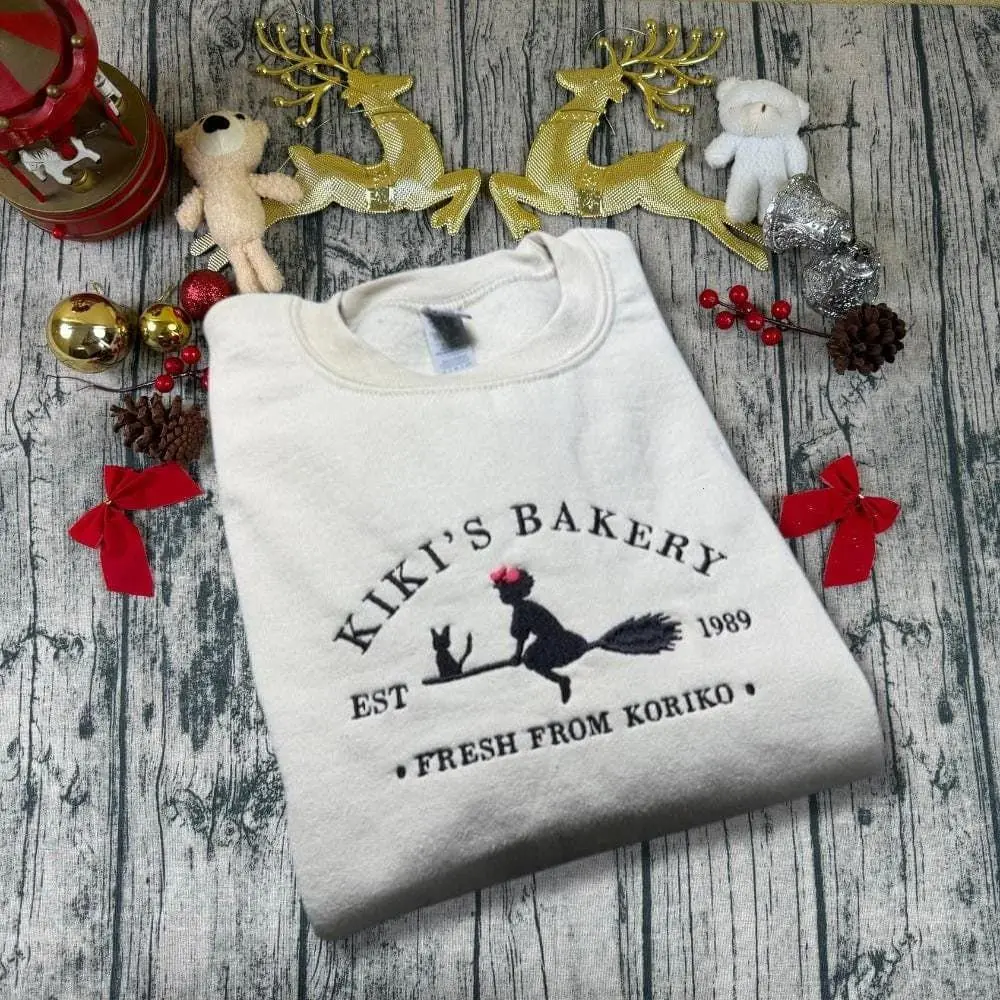 Everything's Ghibli Studio Accessories Store - Kiki's Bakery Fresh From Koriko Embroidered Sweatshirt,  Kiki Takayama Embroidered Hoodie