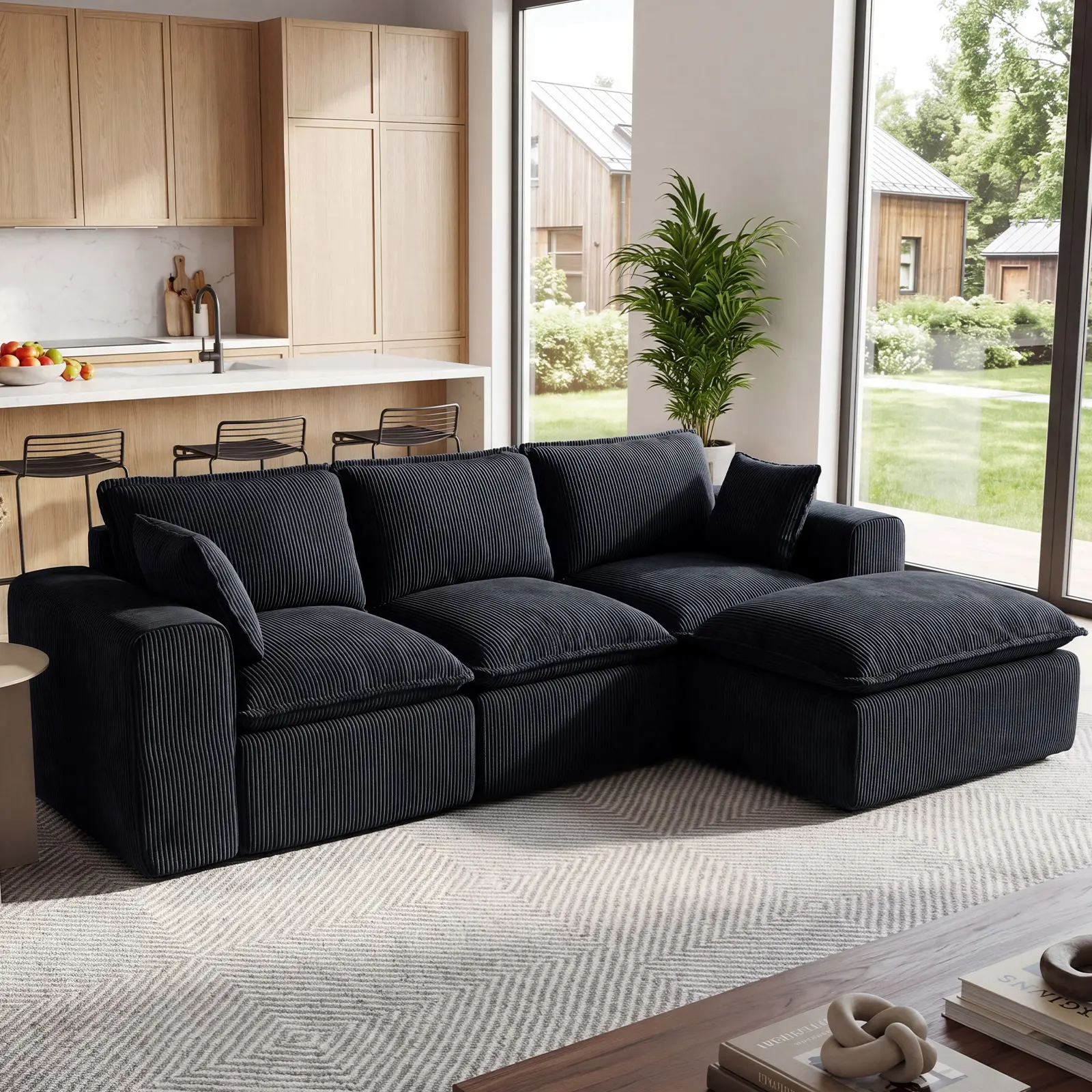 Modular Sectional Sofa, 111" l-Shaped Couch with Wide Armrests for Living Room, Convertible for Sleeping, Gaming, or Office