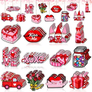 36 count Valentine's Day Wooden  Ornaments Valentines Day Tree Decorations  Red   Cutouts with Ropes XOXO Love Signs Valentines Day Decor for  Party Decoration
