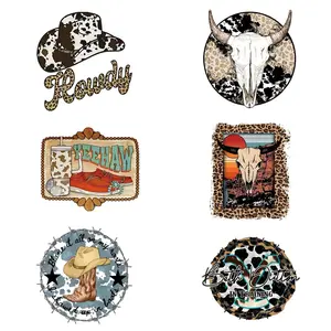 6pcs Denim Theme Fashion Heat Transfer Stickers, Washable Iron-On Patches for T-Shirts, Jeans, Jackets, Backpacks, Clothes, Hats
