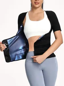 Women's Solid Color Short Sleeve PU Coated Sauna Top, Sporty Sweat-Absorbing Compression Sauna Top, Tummy Control Sauna Top for Women, Fitness Running Tops, Activewear