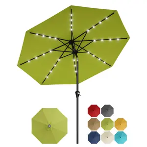 10FT Solar Patio Umbrella with 32 LED Lights - Outdoor Table Umbrella with Crank Lift, Push Button Tilt and 8 Sturdy Ribs - Market Umbrella UV Protection for Pool, Deck, Yard, Garden -Apple Green