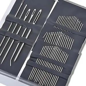 55-Piece Stainless Steel Hand Sewing Needle Set, Large-Eye Embroidery & Sewing Tools Kit, Multiple Sizes, Sewing Supplies, No Charger, Packaging