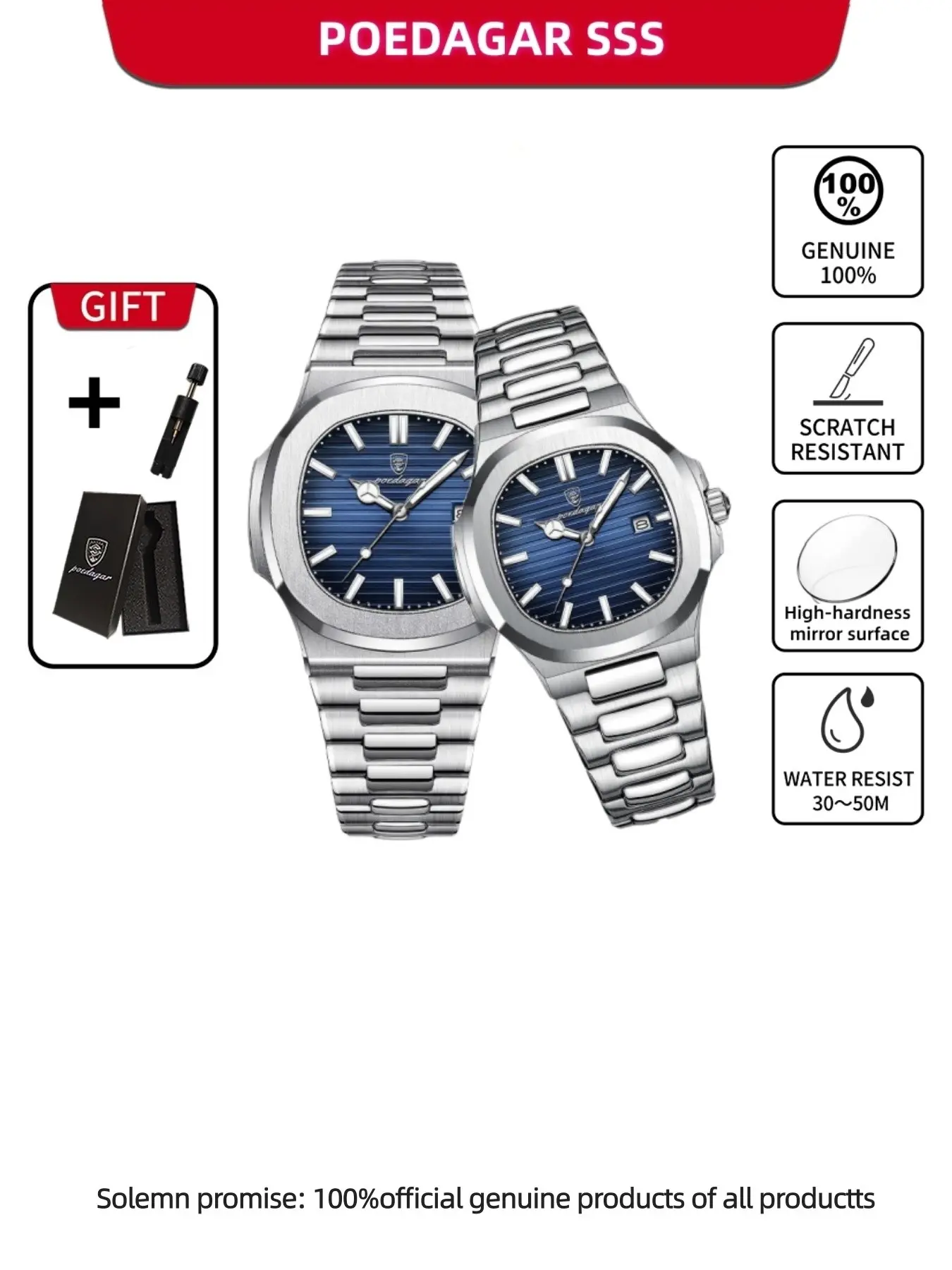 Couple Watch, Fashionable Men's and Women's Stainless Steel Quartz Watch, Calendar Week Waterproof Night Light Watch, Suitable for Daily Wear and Matching, Gift Giving, Analog Quartz Watch, Fashionable Watches