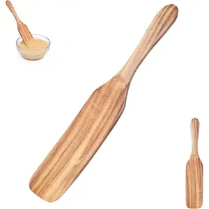 Wooden Spurtle Sourdough Starter 11” Long Teak Stirring Tool Sourdough Starter, Sauerkraut, Bread Dough & Deep Jars Stirring, Mixing, Scraping, Wooden Kitchen Utensils NonStick Cookware