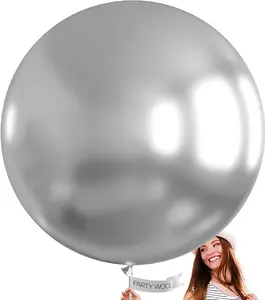 PartyWoo Metallic Silver Balloons 4pcs 36 Inch Large Big Jumbo Giant Silver Chrome Balloons for Graduation Wedding Baby Shower Bachelorette Anniversary Birthday Party Decorations Silver-G102