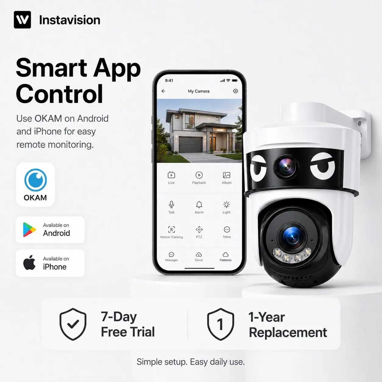 3MP WiFi Home Security Camera , Indoor Outdoor Use, Night Vision, Motion Alerts, 2-Way Talk, App Remote View