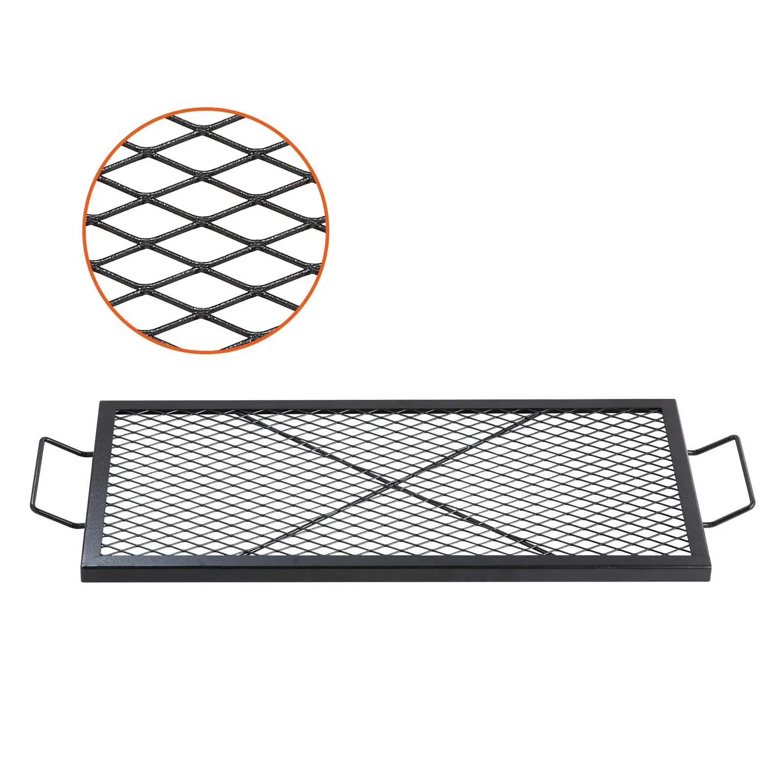 VEVOR X-Marks Rectangle Fire Pit Grill Grate, Heavy-Duty Steel Campfire Grid with Handle, Support X-Wire, Rustproof Outdoor BBQ Wood-Fired Barbecue Tool Set for Hiking, Cooking for a Crowd, Camping Kitchenware