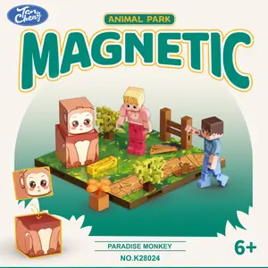 Magnetic Building Blocks DIY Puzzle Toy, Minecraft Animal Park Monkey Model, Educational Gift for Kids, Boys and Girls