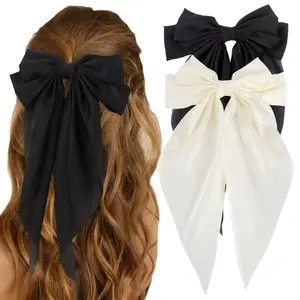 2Pcs Big Satin Hair Bows Oversized Long Tail Hair Barrettes Metal Clips Aesthetic Hair Accessories for Women