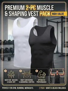 Men's 2-Piece Shaping Tank Top Set — Compression Workout Tank Top, Moisture-Wicking and Shaping Tummy-Tucking Sports Top summergarden