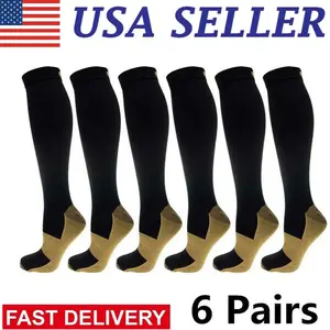 6 Pairs Compression Socks Hg Knee High Copper  Mens / Womens S-XXL USA