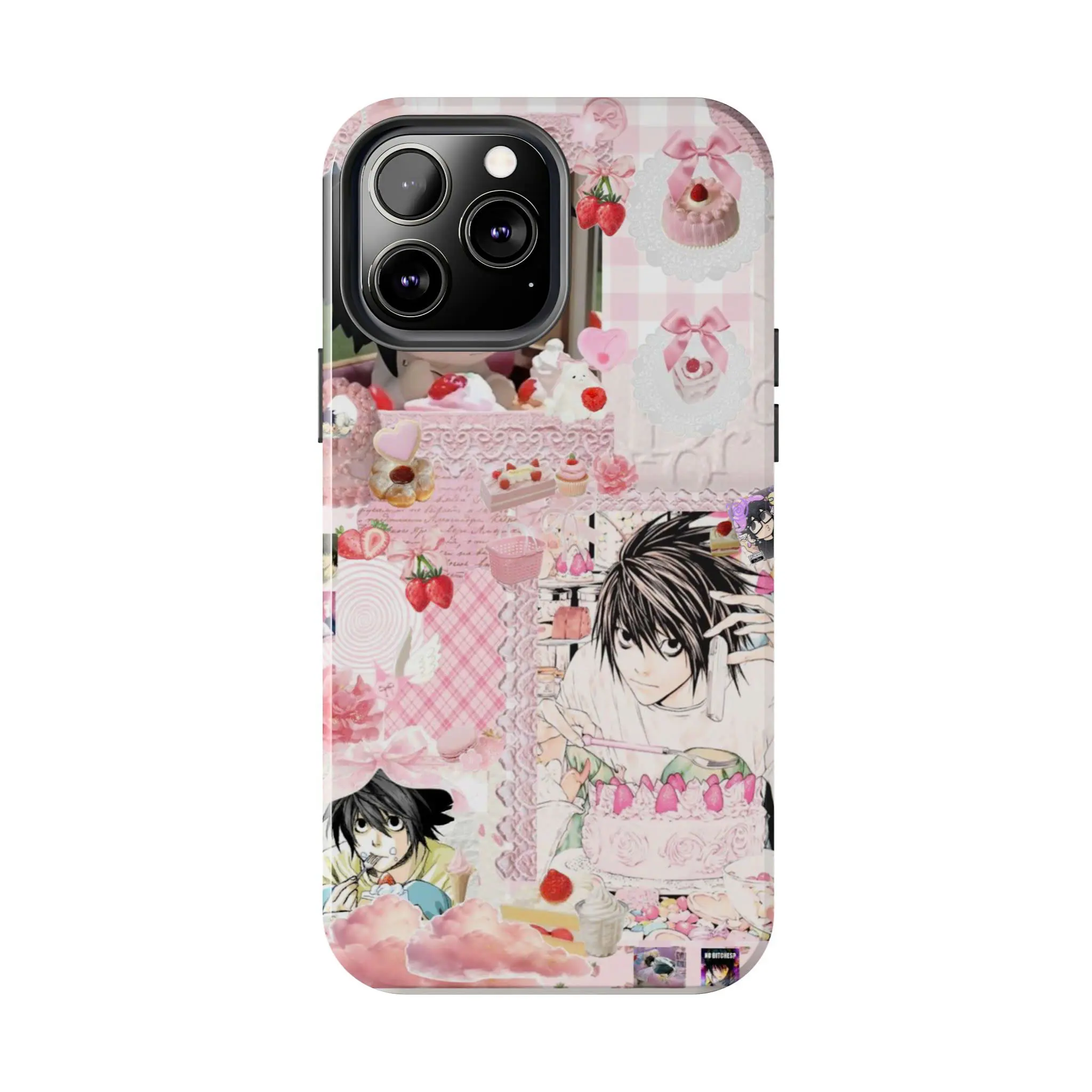 L Lawliet Phone Case for iPhone 7–17 Pro Max & Samsung Galaxy S21–S26 Ultra, Cute Pink Strawberry Coquette Aesthetic Anime Phone Cover