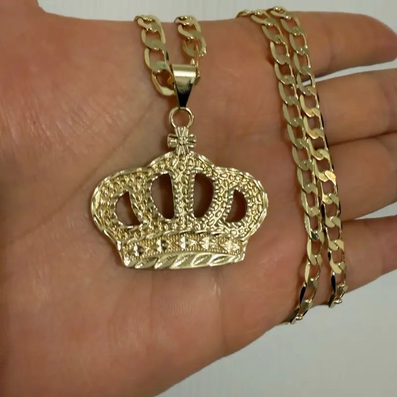 Crown Necklace Gold Plated Size available Cuban Chain