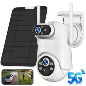 Solar Powered Wireless Security Camera, Dual Lens 4MP Battery Camera with PIR Motion Detection, Color Night Vision, Two-Way Audio, IP65 Outdoor Surveillance