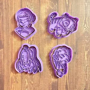 K-pop Demon Hunter Cookie Cutter Set of 4 Purple Design Ideal for Baking Crafting Bakeware Utensils Unique Themed Cookies Decorations Cookiecutters