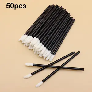 50 Disposable Lip Brushes, Cosmetic Makeup Applicator Tool, Hollow Handle Lip Brush, Portable Lip Gloss Brush, Eyelash Cleaner Cotton Swab