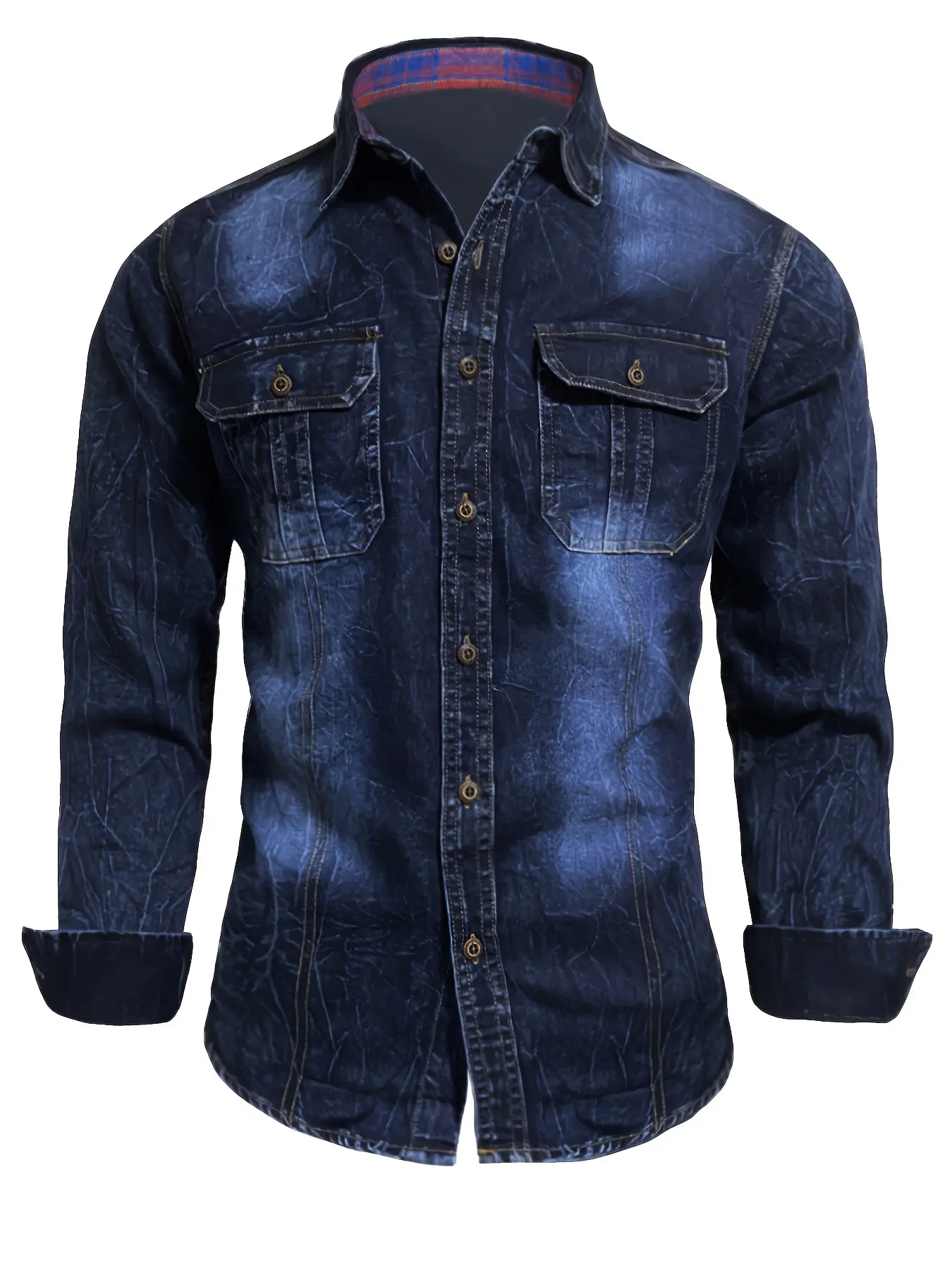 Vintage Washed Denim Jacket for Men, Regular-Fit Long-Sleeve Button-Front Casual Top for Sizes M, L, Retro