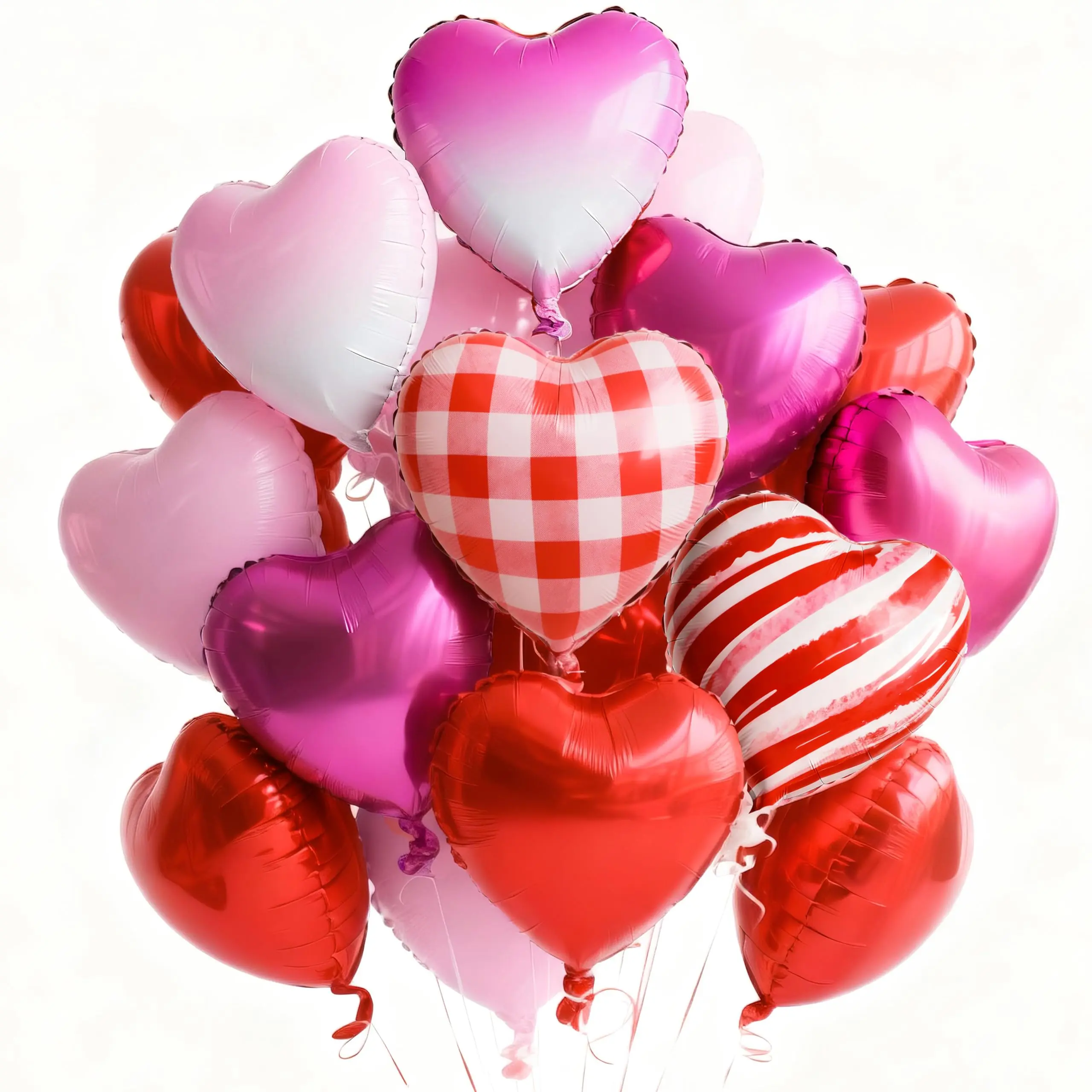 PartyWoo 15-Piece 18in Checkered Pink and Red Foil Heart Set, Balloon Decorations for Valentine's Day, Wedding Anniversary Romantic Events, Decorative Balloons, Decorative Balloons Balloons