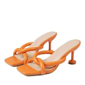 CYNLLIO Womens High Heel Square Toe Crisscross Strap Spool Heel Design Slip On Summer  Mule Sandals Elegant Shoes for Summer Out Evening Party Summer Vibe New Arrivals for Summer Dress Shoes