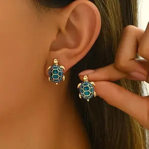 Cute Bohemian Turtle Stud Earrings for Women, Colorful Glittering Rhinestone Inlaid Sea Turtle Jewelry, Versatile Fashion Accessories Perfect for Party, Prom, Music Festival and Daily Styling