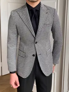 Men's Long Sleeve Suit Jacket, Vintage Checkered Design, Formal, Business & Casual Wear, Fashionable Men's Outerwear for Daily Use