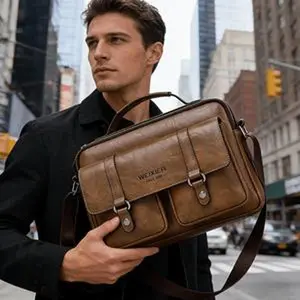 WEIXIER Men's Business Commuter Messenger Bag - Business Casual Plain Design, Adjustable Strap, Multi-Function PU Material, 7.9-Inch Tablet-Compatible, Large-Capacity Multi-Pocket Office Crossbody/Shoulder Briefcase, Comfortable Wear-Resistant