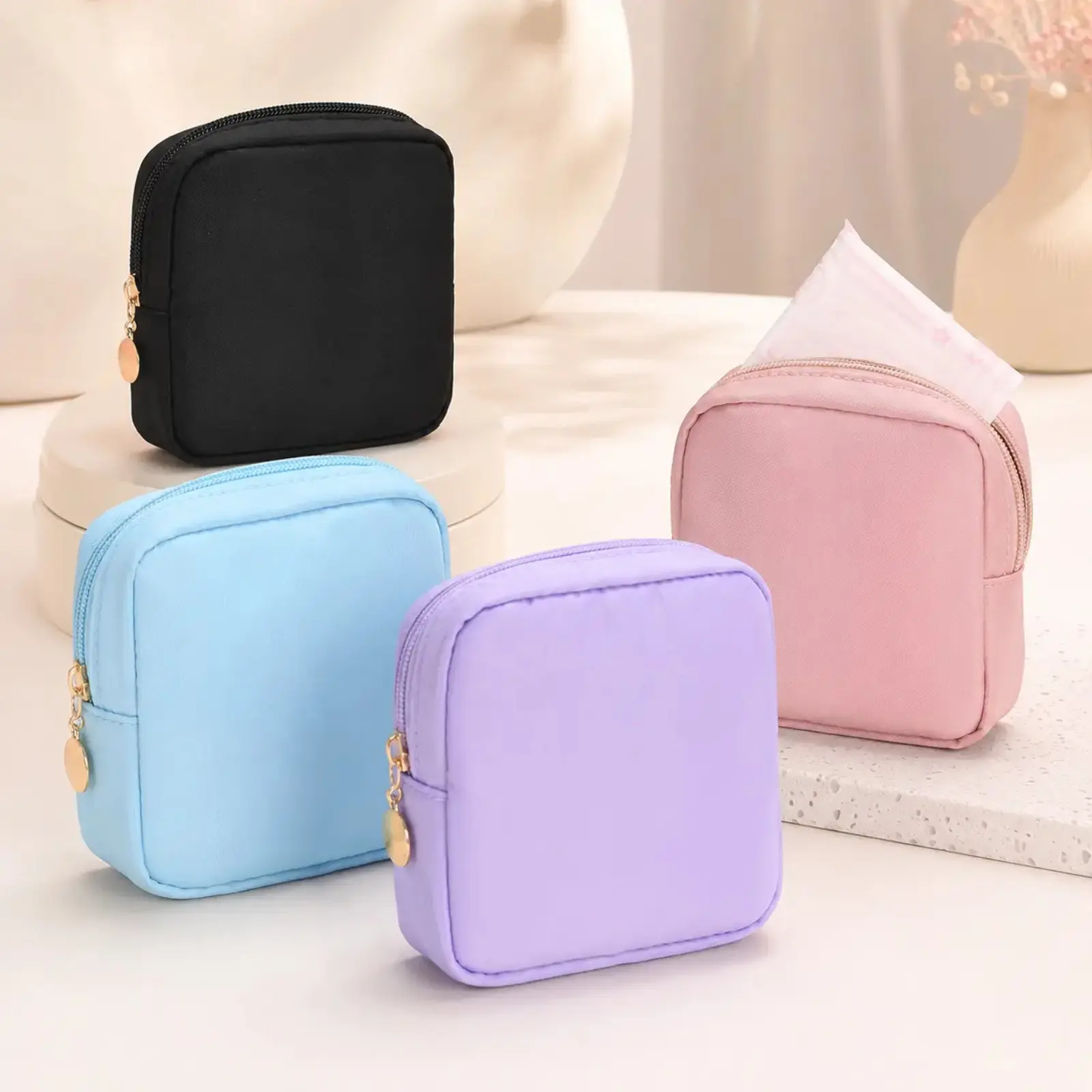 Women's Storage Pouches with Minimalist Design - Structured Zippered Case for Discreet Personal and Hygiene Essentials, Travel Organizers, Portable Travel Accessories, Organiser, Leather, Vachetta Leather, Structured Shape, Organizer Bags, Travel Organize