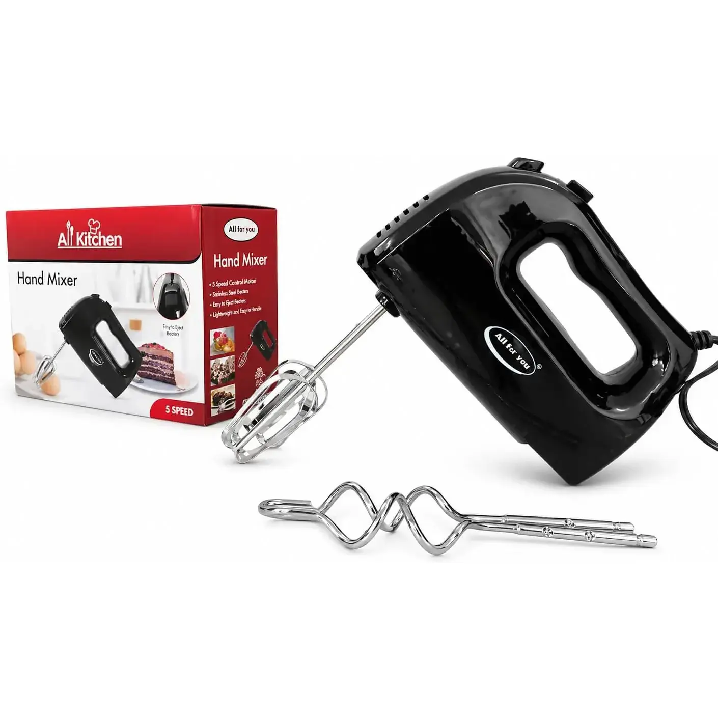 250-Watt 5-Speed Electric Hand Mixer with Whisk Attachment & Traditional Beaters