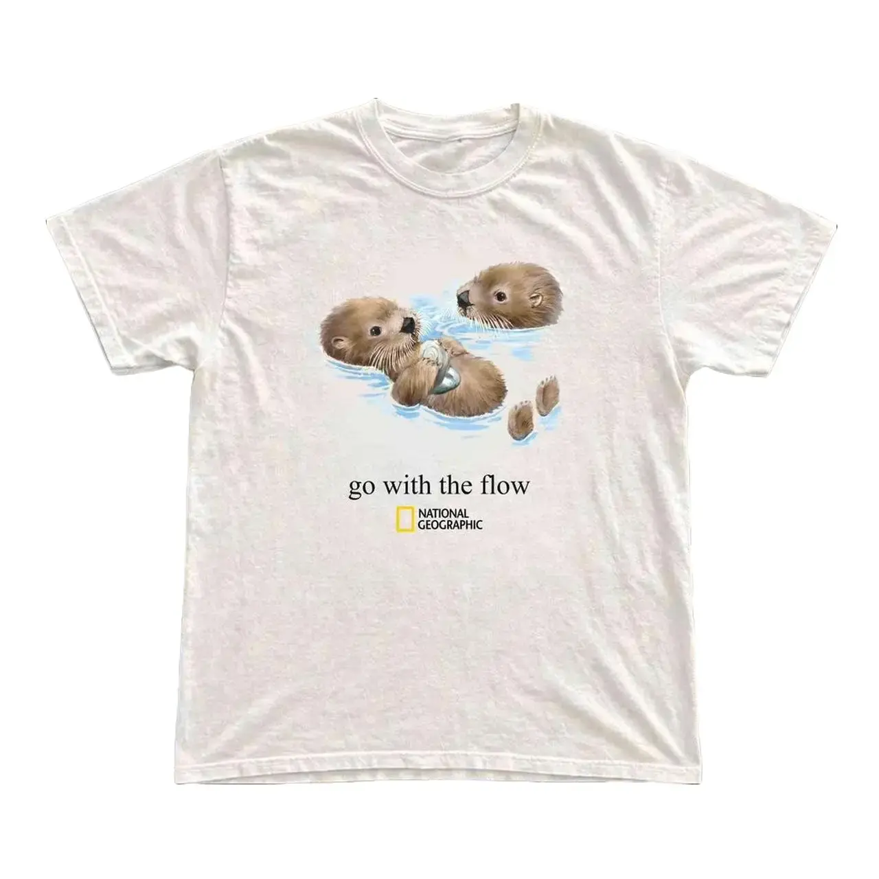 Gildan Men's and Women T-shirt, National Geographic otter tee,  go with th flow ", Animal tee, Y2k Unisex Graphic Tees Gothic Grunge Emo Scene Amity Affliction Style Clothes Menswear Womenswear Streetwear