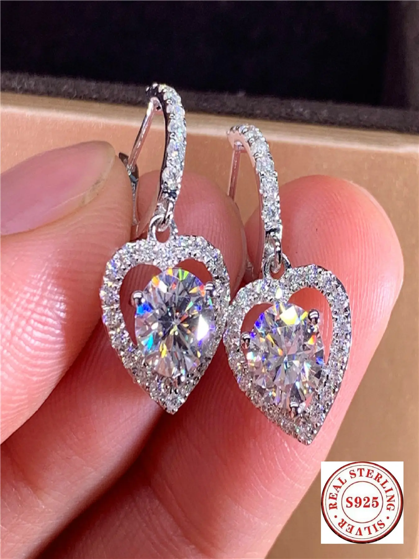 S925 Sterling Silver Heart Drop Earrings for Women Sparkly CZ Crystal Hoop Dangle Earrings Heart Shaped Earrings Valentine's Day Jewelry Gift High Quality Earrings Dangling Earrings