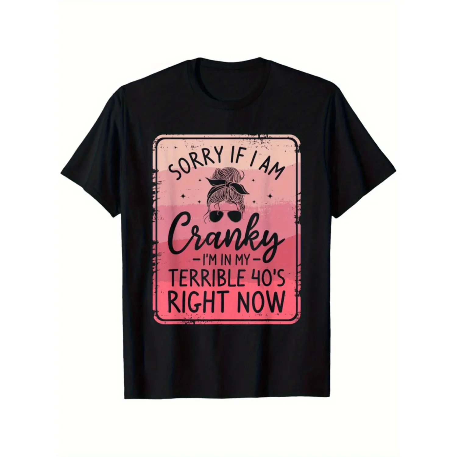 Men's 100% Cotton Round Neck Short Sleeve Graphic T-Shirt - 180g Chic Korean Preppy Activewear, Soft Moisture-Wicking, Multi-Size S-XXXL Black Vintage Top for 40th Birthday Gifting, Cute