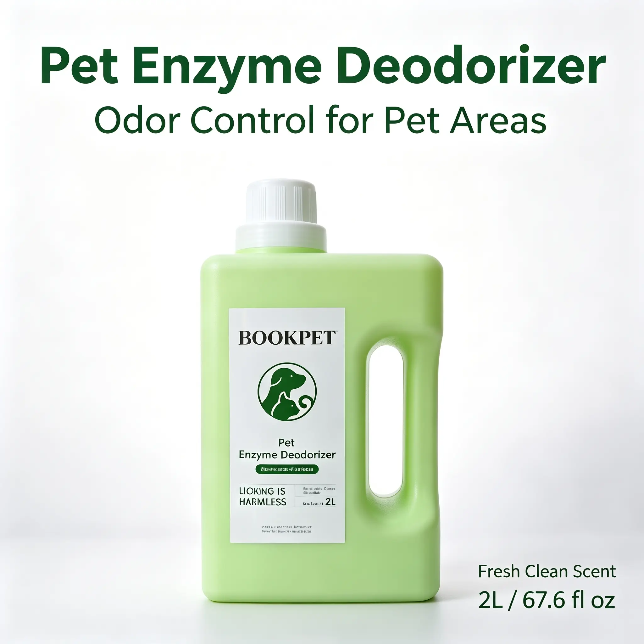 BOOKPET Pet Enzyme Odor Eliminator - Cat & Dog Safe Cleaner, Removes Urine Smells, Leaves Fresh Scent, 2L (67.6 oz)