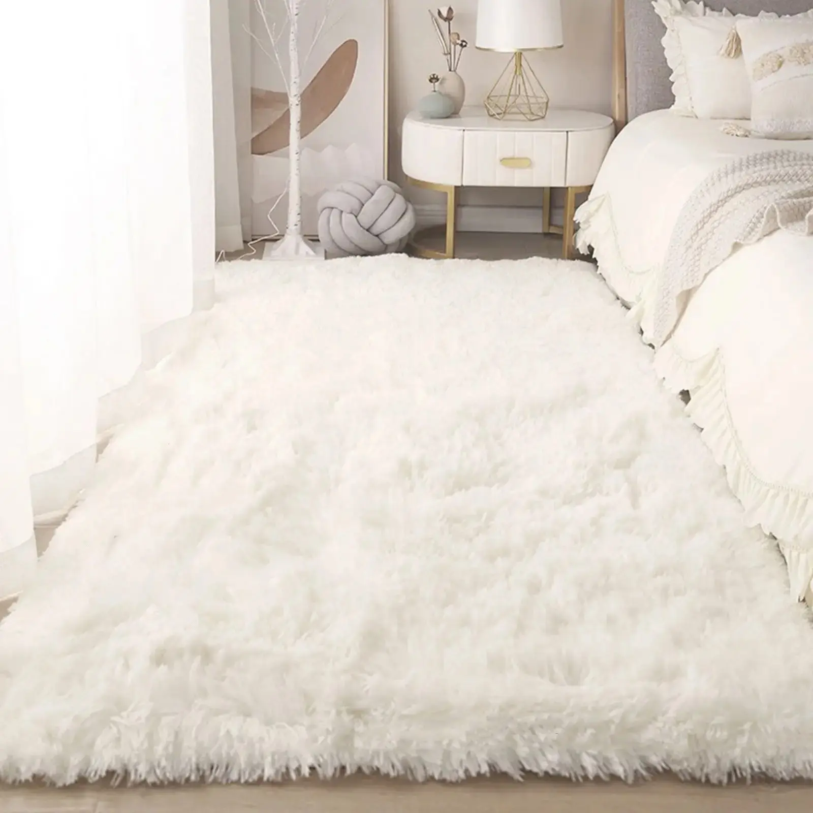 Nordic Style Bedside Carpet, Bedroom Window Seat Rug, Long Pile Floor Mat for Living Room, Simple Girl's Home Decor, Fluffy Area Rug, Soft Fluffy Rug, Home Decor Rugs, Home Decorative Rugs