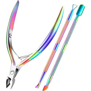 Cuticle Trimmer Cuticle Remover with Cuticle Pusher,  Professional Stainless Steel Durable Pedicure Manicure Tools Cutter Nipper Scissor Clipper for Fingernails and Toenails Dead Skin