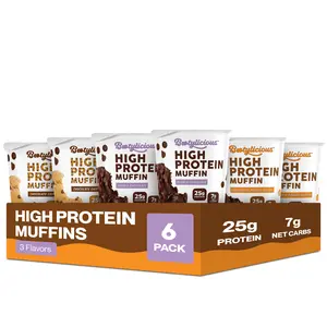 Bootylicious High Protein Muffins, Chocolate Lovers Variety 6 Pack, 25g Protein, 7g Net Carbs
