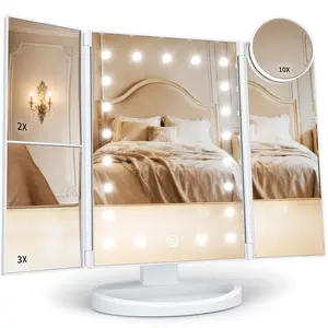 Makeup Mirror,  Mirror with Lights, 2X/3X/10X Magnification,  Control, Trifold, Dual Power , Birthday Gifts for Women, Wife, Mom, Girls,Dorm Room Essentials