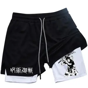 Anime shorts Anime performance shorts Toji flower men's gym casual sports shorts fitness running mesh 2-in-1 sports shorts