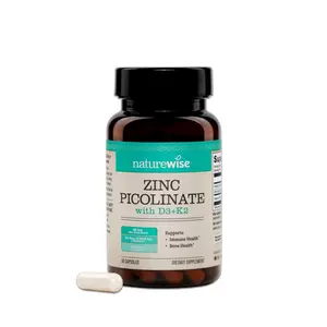 NatureWise Zinc Picolinate with D3 + K2 - Zinc Supplements for Men & Women + Vitamin D3 K2 - Supports Immune & Bone Health* - Non-GMO, Gluten Free, USA Manufactured