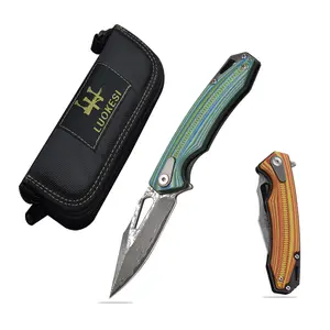 Damascus Steel Camping Folding Knife - EDC Pocket Tool, Portable Hand Tool with Steel Blade, Outdoor Utility Survival Equipment