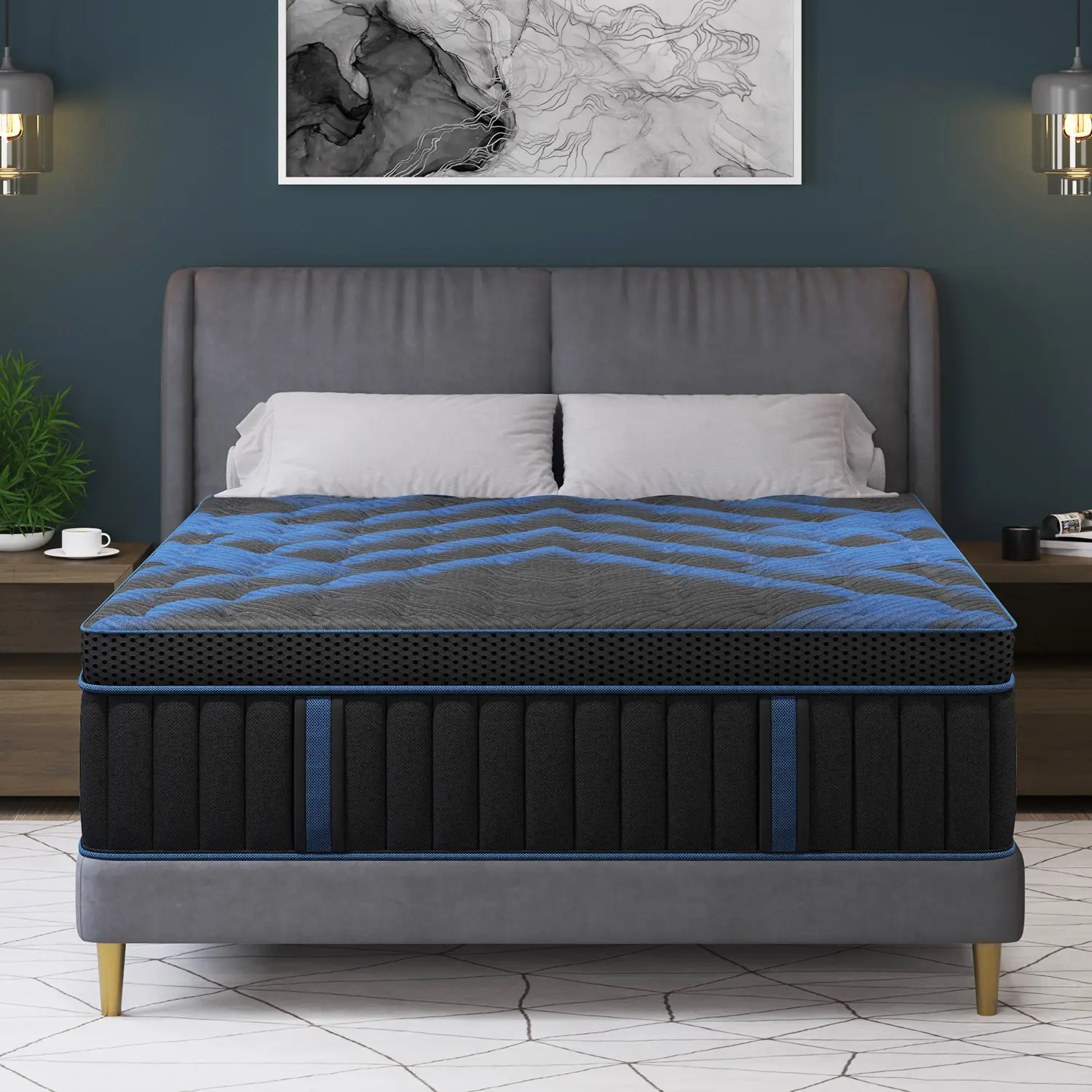 14Inch Queen Hybrid Memory Foam Mattress in a Box | Pocket Spring + Zoned Support | Comfortable, Pressure Relief, Medium Firmness, CertiPUR-US Certified(mattresses | queen size 14x80x60inch mattress)