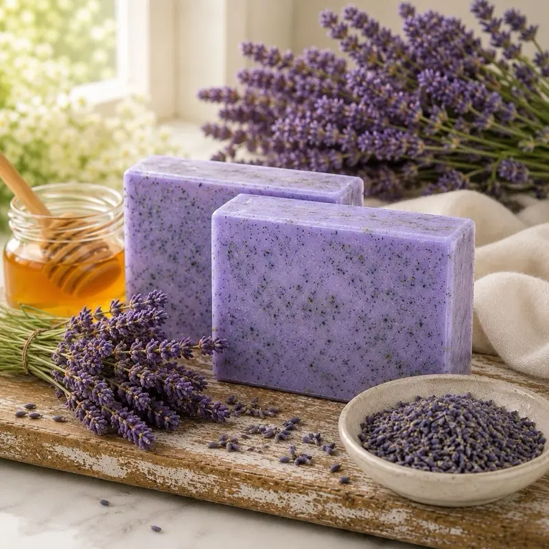 Handmade Lavender Peace Natural Soap - Calming, Bright Scented, Hydrating - Shea, Cocoa Infused Rose Cosmetic Face & Body Cleanser