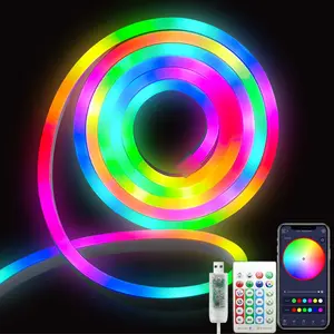 New Neon LED Strip Lights, Smart IC RGB LED Neon Rope Lights with App and Remote Control Timer, Waterproof Music Sync Color Changing LED Lights for Bedroom Room