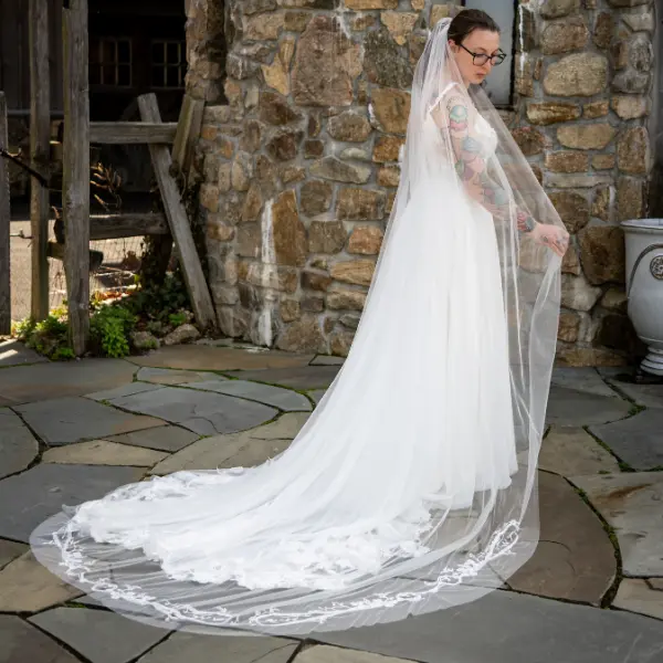 English Reins Cathedral Charlotte Guernsey Wedding Veil - Hand Drawn Equestrian Bridal Veil, 120 Inch Cathedral Length, Bit and Rein Floral Embroidery, English Riding Bridal Veil, Rustic Countryside Wedding Heirloom Veil