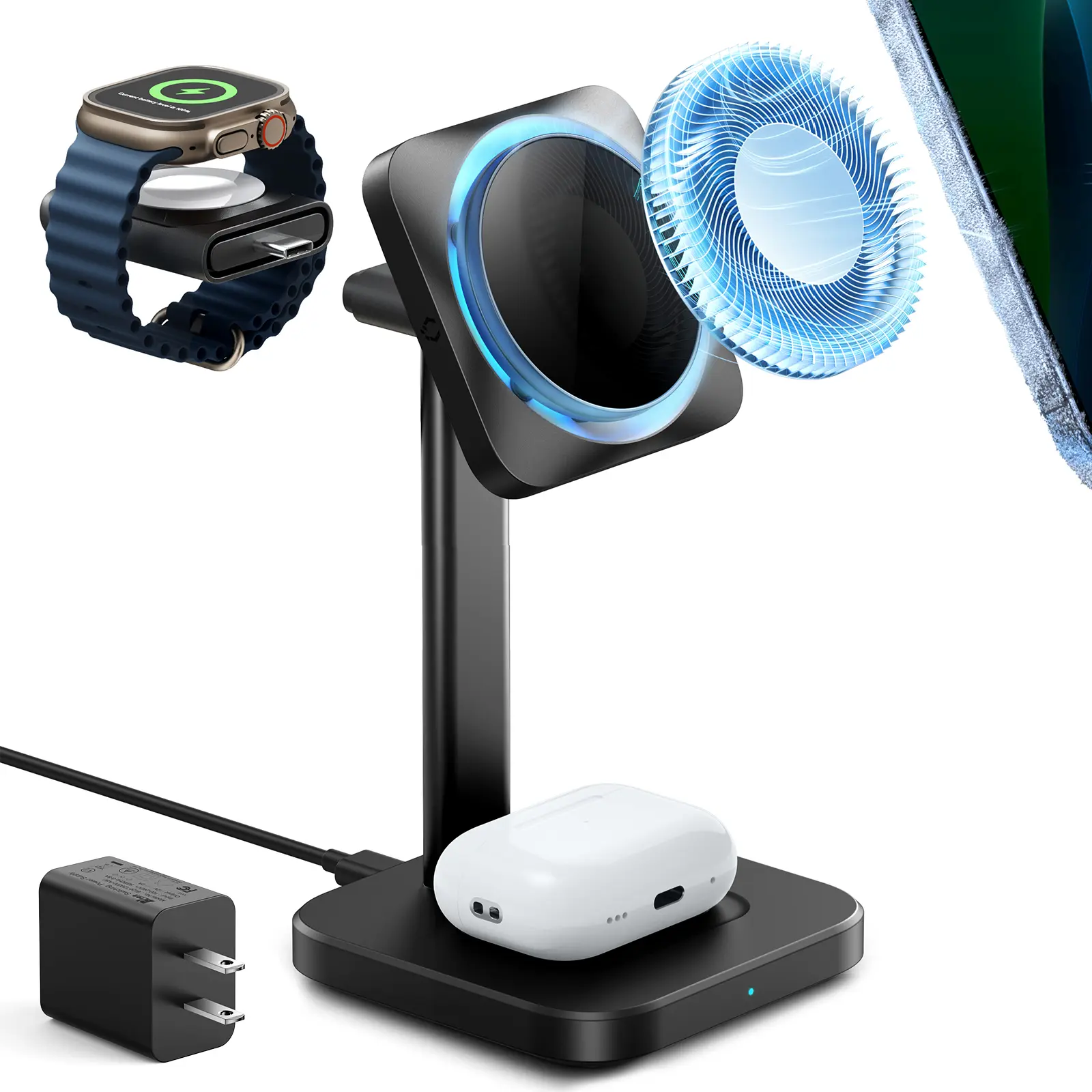 ESR for MagSafe Charger Stand, 3 in 1 Charging Station with CryoBoost, Phone-Cooling Wireless Charging, 15W MagSafe Stand, for iPhone 17/16/15/14/13/12, AirPods, Apple Watch