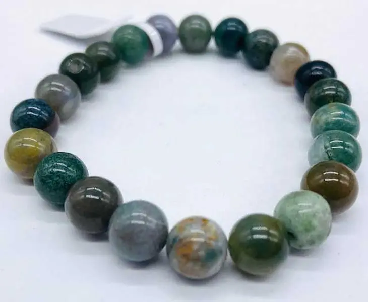 Fancy Jasper Bracelet 8mm — Multicolor Green Blue Brown Crystal Stretch Bracelet
