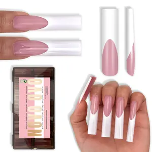 NOVO OVO XXL Square Nail Tips - 150Pcs Soft Gel Nail Tips, Pre-Colored Berry Pink White French Tip, No C Curve Straight Acrylic False Nails for Extension, PMMA Gel X Tips Press on Nails Kit (15 Sizes)